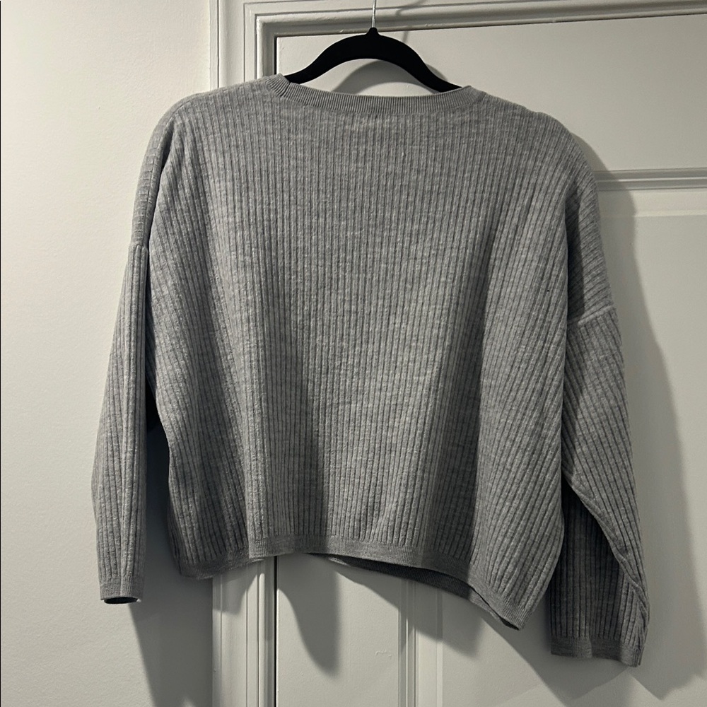 Eileen Fisher Gray Ribbed cropped Crew Neck Sweater - Picture 2 of 4